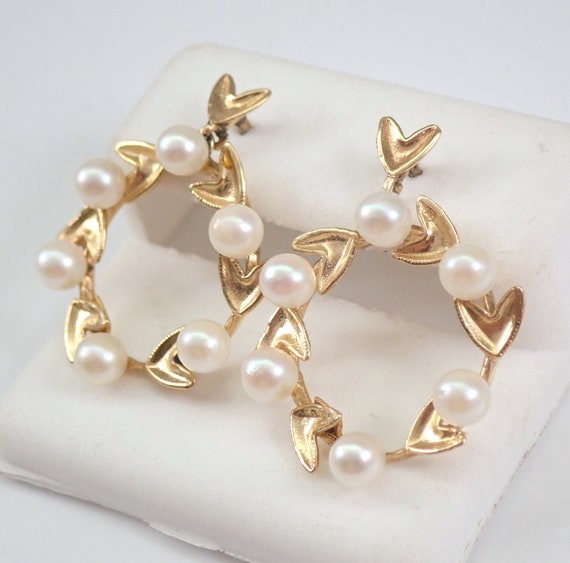 Vintage Pearl Dangle Earrings - Solid 14K Yellow … - image 3