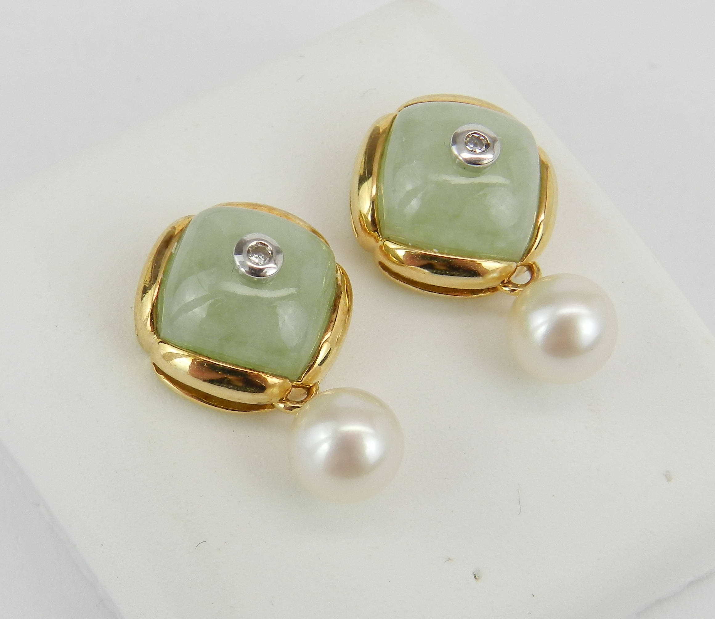 RESERVED Jade Earrings, Jade Diamond and Pearl Earrings, Pearl Dangle