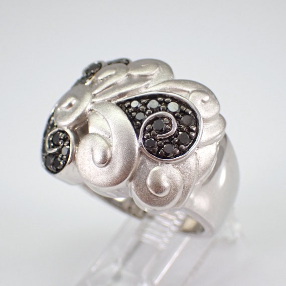 Sterling Silver Black Diamond Ring - Unique Large… - image 3