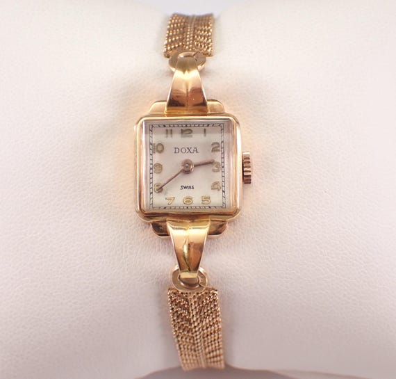 Vintage 18K Rose Gold DOXA Watch, Estate Mechanical Wristwatch Bracelet - Unique Antique Fine Jewelry Gift