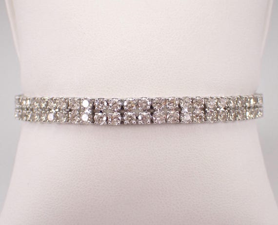 White Gold 10ct Diamond Tennis Bracelet - Two Row Prong Set In Line Setting - GalaxyGems Handmade Fine Jewelry Gift