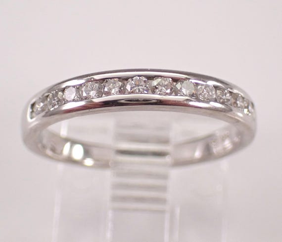 14K White Gold Diamond Wedding Ring: Dainty Stackable Anniversary Band