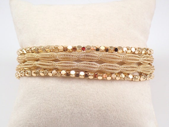 Vintage 14K Yellow Gold Flexible Bangle Bracelet, 1970s Womens Fine Jewelry Antique