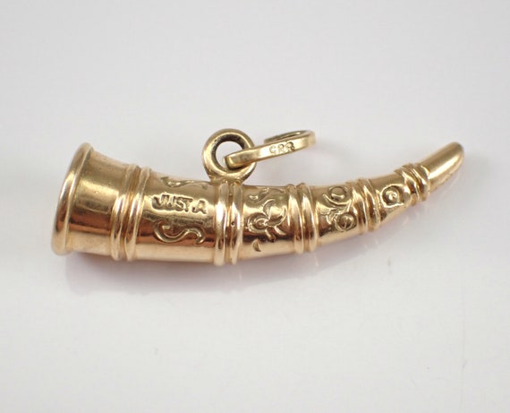 Vintage 14K Yellow Gold Horn Charm, Cornucopia Pe… - image 4