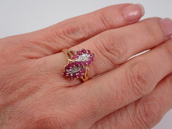 Vintage Ruby Cluster Cocktail Ring, Solid 10K Yel… - image 4