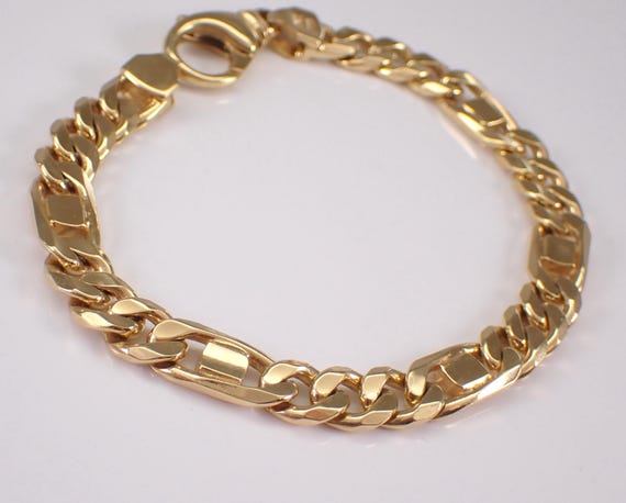 Vintage 14K Yellow Gold Figaro Bracelet - Simple Mens Mariner