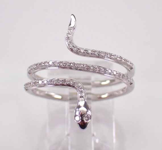 White Gold Diamond Snake Ring - Wrapround Multi Row Band - Serpent Animal Fine Jewelry Gift