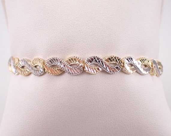 14K Two Tone Gold Vintage Bracelet, Layering Everyday Infinity Link