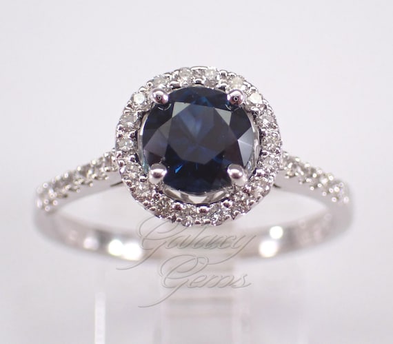 18K White Gold Sapphire and Diamond Engagement Ring: Simple Bridal Halo Setting