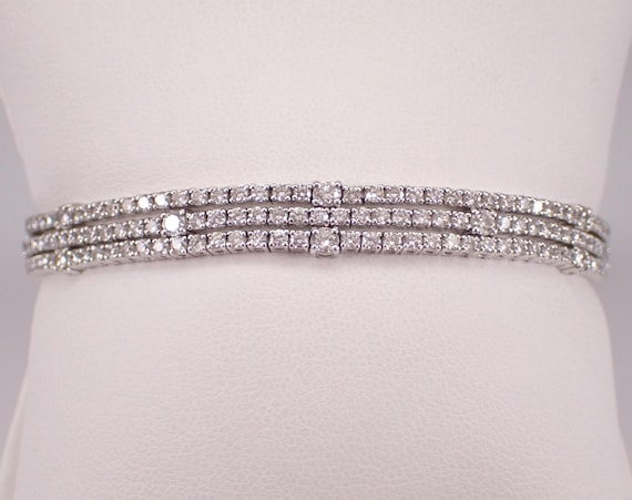18K White Gold Diamond Tennis Bracelet: Multi Triple Row Layering Setting