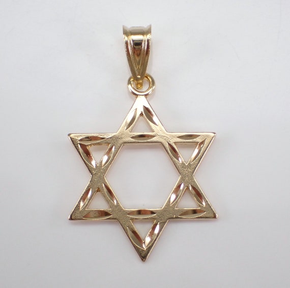 Vintage 14K Yellow Gold Star of David Charm Pendant - Jewish Religion Judaica Jewelry for Necklace or Bracelet