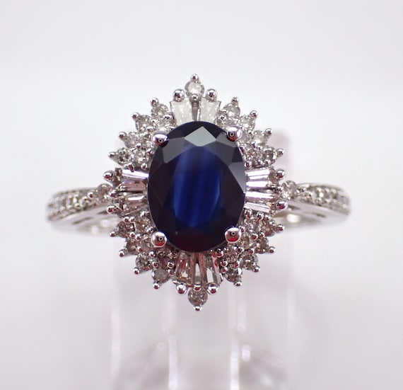 Sapphire and Diamond Ring - White Gold Gemstone Bridal Gift - September Birthstone Jewelry