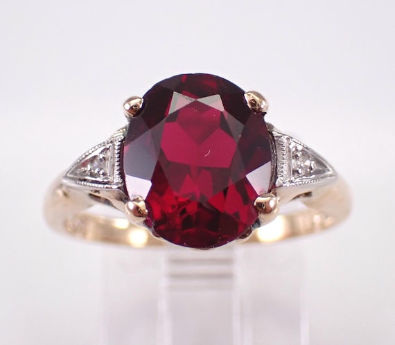 Vintage Ruby and Diamond Engagement Ring - Yellow Gold Estate Promise Setting - Dainty Bridal Jewelry Gift