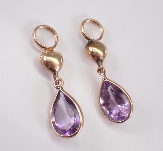 Vintage 14k Yellow Gold Amethyst Earring Charms - Vintage Teardrop Gemstone Dangle for Earrings