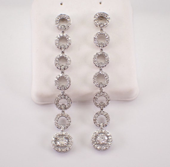 14K White Gold Diamond Earrings - Unique Dangle Chandelier Drops - GalaxyGems Fine Jewelry Gift