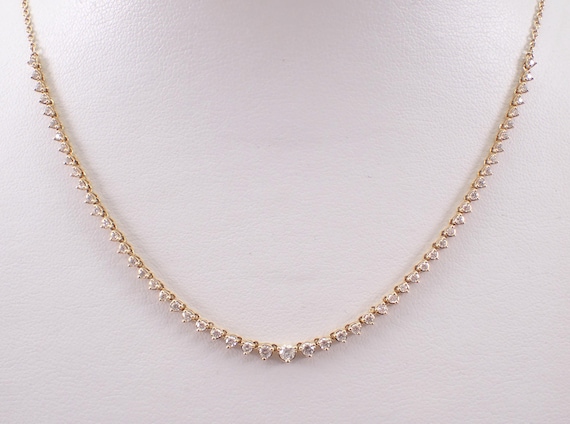 14K Yellow Gold Diamond Tennis Necklace: Graduated Riviera Setting with Extension