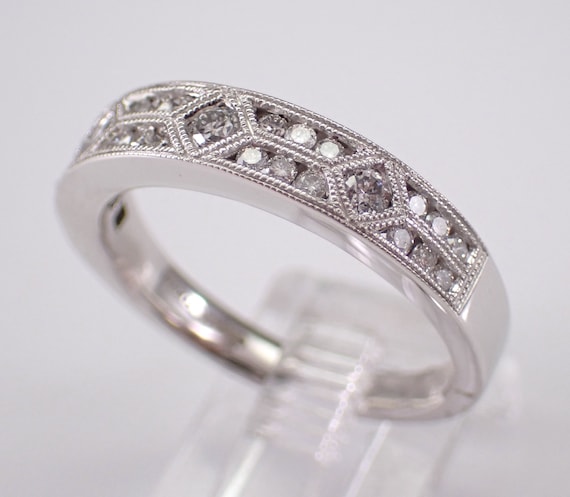White Gold Diamond Wedding Ring - Stackable Milgr… - image 3