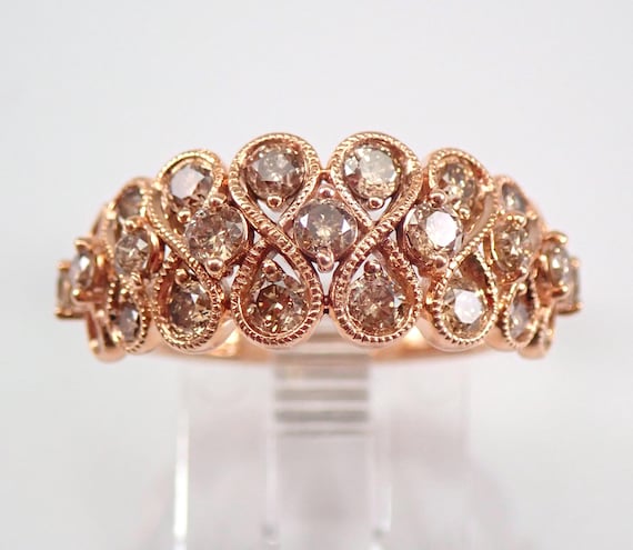 Rose Gold Brown Diamond Wedding Ring - Fancy Colored Infinity Anniversary Band - Unique Bridal Fine Jewelry Gift