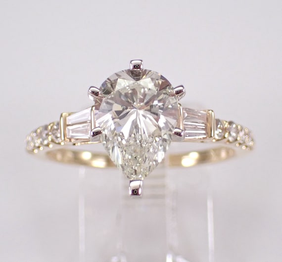 14K Yellow Gold Diamond Engagement Ring - Teardrop Bridal Promise Jewelry Gift - EGL Certificate Appraisal Report