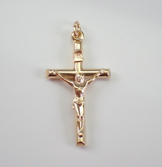 Vintage 14K Yellow Gold Crucifix Charm Pendant - Religious Estate Fine Jewelry Gift for Necklace or Bracelet