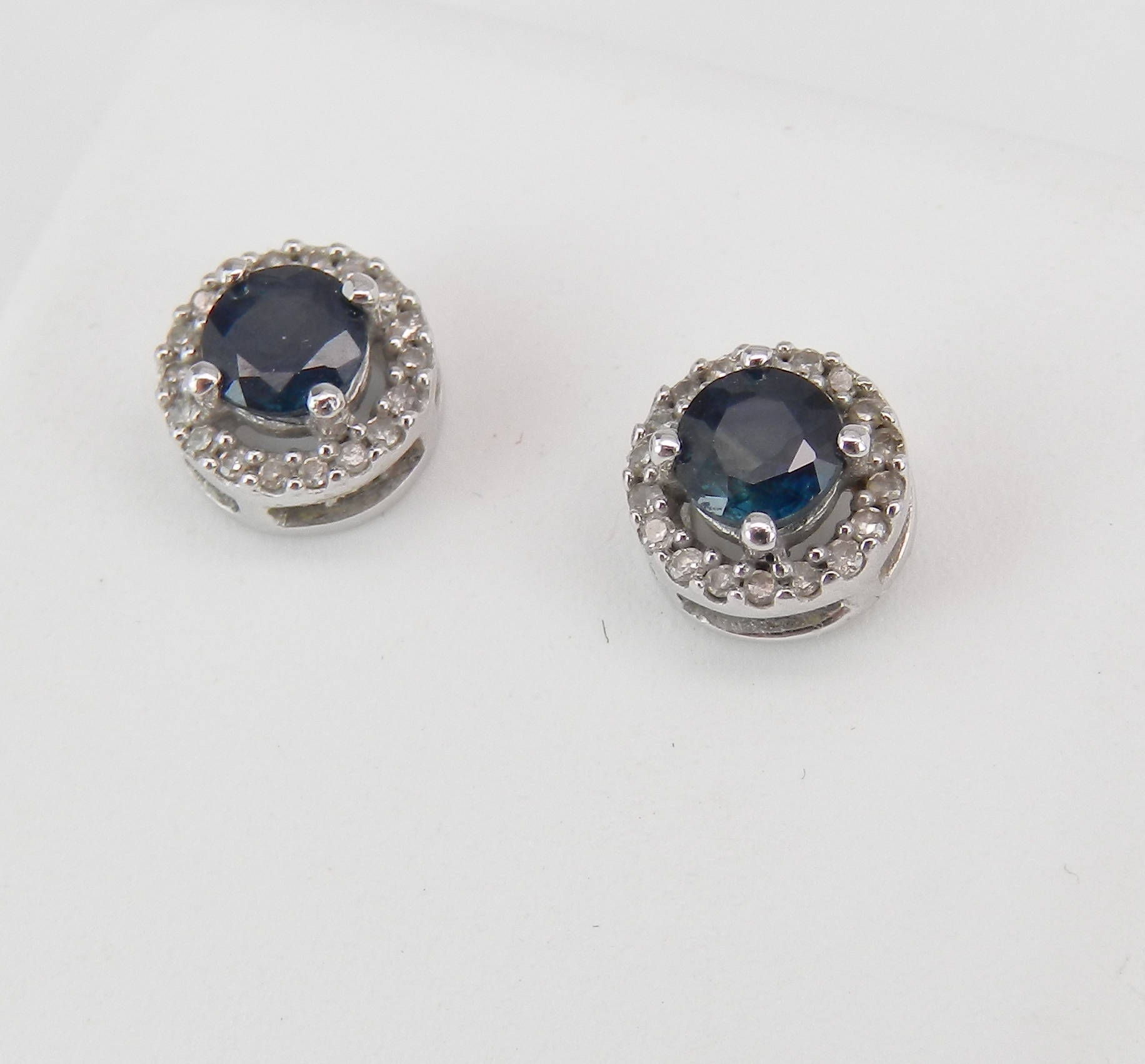 Sapphire and Diamond Stud Earrings Halo Studs Birthstone Earring White Gold