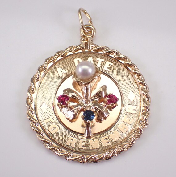 Vintage 14K Yellow Gold Charm Pendant, Estate Gemstone Flower Frame for Necklace, A Date To Remember Fine Jewelry Gift