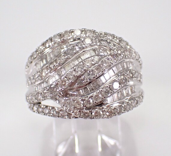 White Gold Diamond Anniversary Band, Wide Domed Cigar Wedding Ring, GalaxyGems Fine Jewelry Bridal Gift
