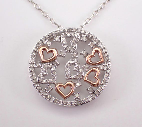White Gold Diamond Heart Pendant - Unique Two Toned Charm Necklace - Unique Fine Jewelry Choker Chain