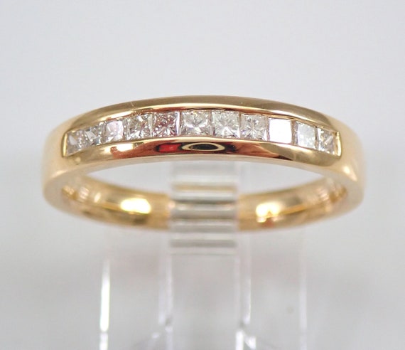 14K Yellow Gold Princess Cut Diamond Anniversary Band Wedding Ring Size 7