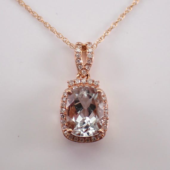 Rose Gold Aquamarine and Diamond Necklace: Aqua Marine Charm Pendant and Chain