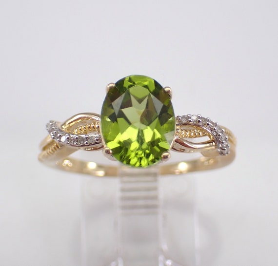 Peridot and Diamond Engagement Ring - Yellow Gold Bridal Promise Setting - August Birthstone Fine Jewelry Gift