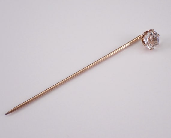 Vintage Yellow Gold Solitaire Stick Pin - Estate Cubic Zirconia CZ Jewelry Brooch