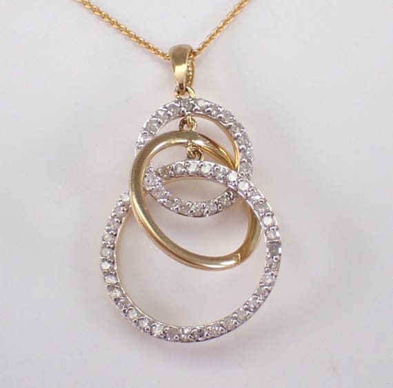 Interlocking Circles Diamond Necklace - 14K Yellow Gold Dangle Pendant - Unique Wedding Anniversary Jewelry Gift
