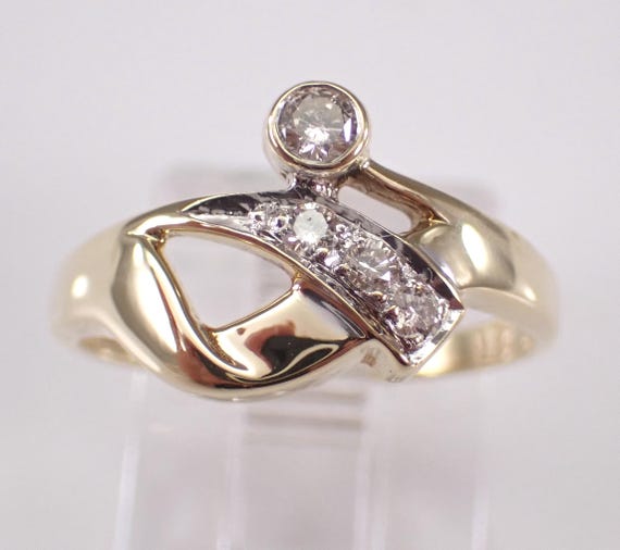 Vintage 14K Yellow Gold Diamond Pinky Ring: Unique Freeform Estate Band