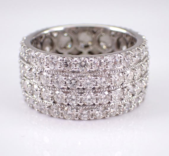 14K White Gold Diamond Eternity Wedding Ring - Chunky Bridal Anniversary Band Jewelry Gift
