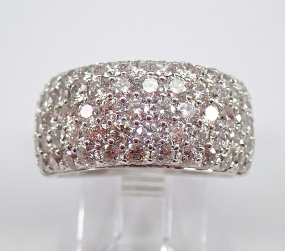 14K White Gold Diamond Wedding Ring - Chunky Pave Dome Anniversary Band - Unique Bridal Fine Jewelry Gift