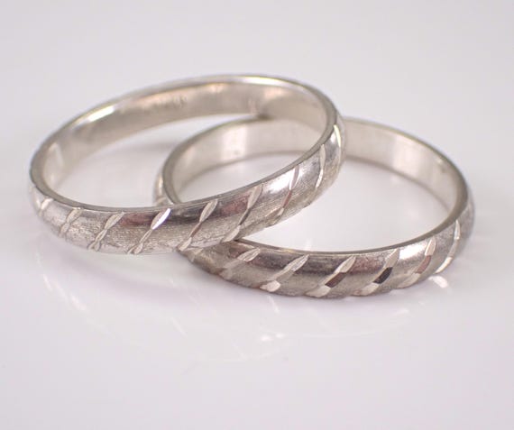 Vintage Sterling Silver Wedding Band SET of 2 Rings, Estate Stackable Anniversary Couples Jewelry Gift