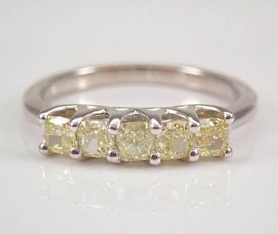 Square Yellow Diamond Wedding Ring - 14K White Gold Simple Anniversary Band - Stacking Bridal Fine Jewelry Gift