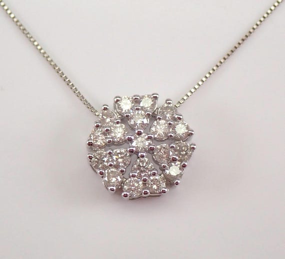 White Gold Diamond Cluster Pendant and Chain, Dainty Hexagon Charm Necklace, Unique GalaxyGems Fine Jewelry Gift