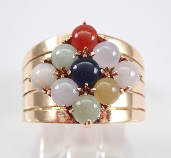 Vintage 14K Yellow Gold Onyx and Jade Ring, Multi… - image 1