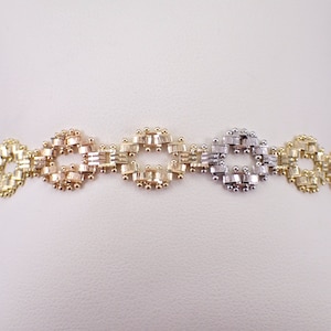 14K Tri Color Gold Vintage Bracelet, Layering Everyday Casual Mesh Jewelry, Unique Braided Estate Bracelet