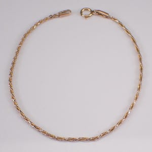 Vintage Yellow and White Gold Rope Chain Bracelet - Estate Two Tone Gold Braided Link