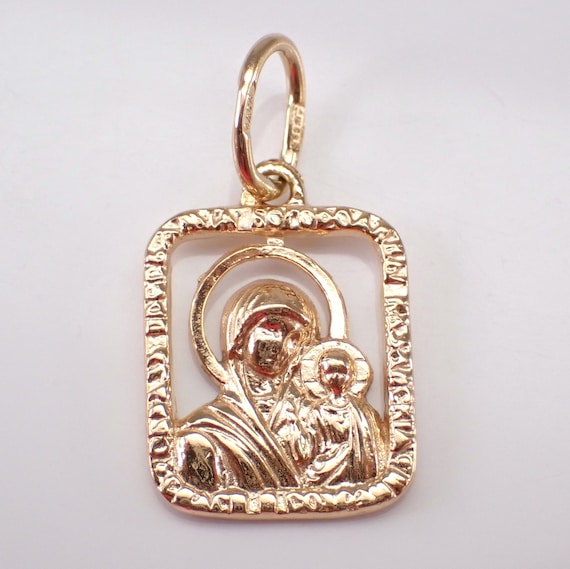 Vintage 14K Rose Gold Virgin Mary Charm, Religious Miraculous Metal Pendant, Ukrainian Orthodox Jewelry for Bracelet or Necklace