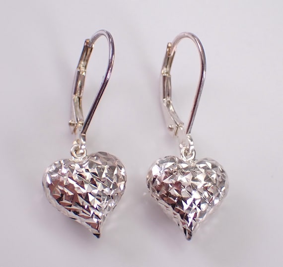 Sterling Silver Vintage Heart Earrings - Dainty Sparkly Dangles