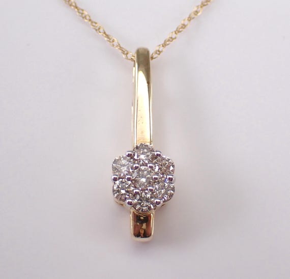 Yellow Gold Diamond Cluster Pendant, Flower Drop Charm Necklace, Unique Fine Jewelry Choker Chain Gift