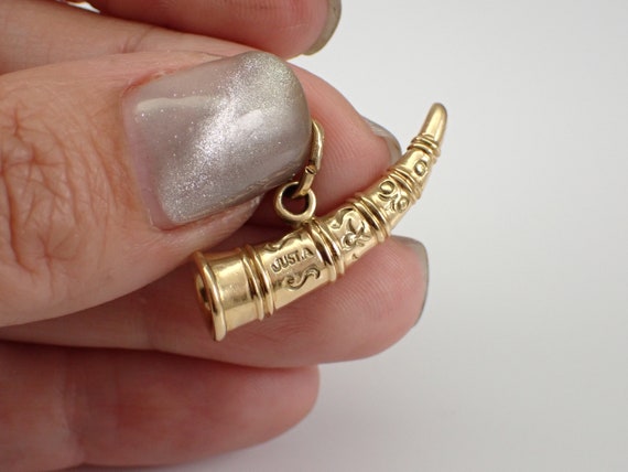 Vintage 14K Yellow Gold Horn Charm, Cornucopia Pe… - image 2