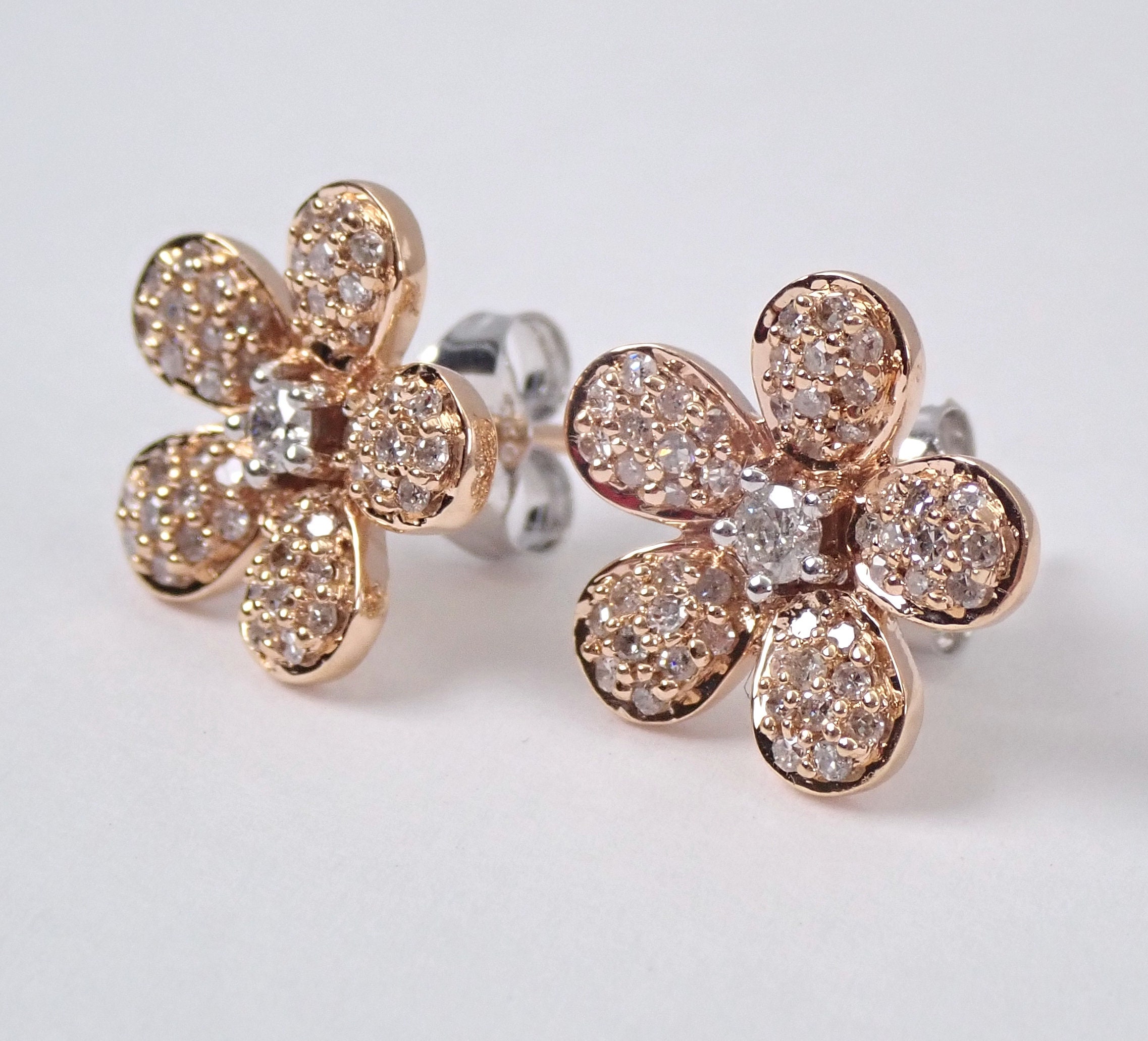 LAYAWAY/SOLD 14K Rose Gold Diamond Studs Flower Cluster Stud Earrings