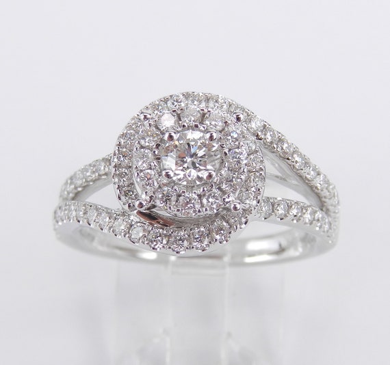 White Gold Diamond Engagement Ring - Unique Love Knot Halo Setting - Bridal Fine Jewelry Anniversary Gift