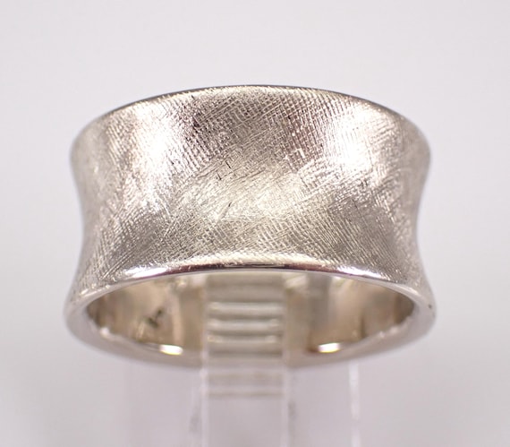Vintage Solid 14k White Gold Wedding Ring: Wide Concave Cigar Band - Estate Bridal Florentine Jewelry