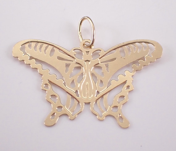 Vintage 14K Yellow Gold Butterfly Charm Pendant: Dainty Filigree Antique Jewelry Gift for Necklace
